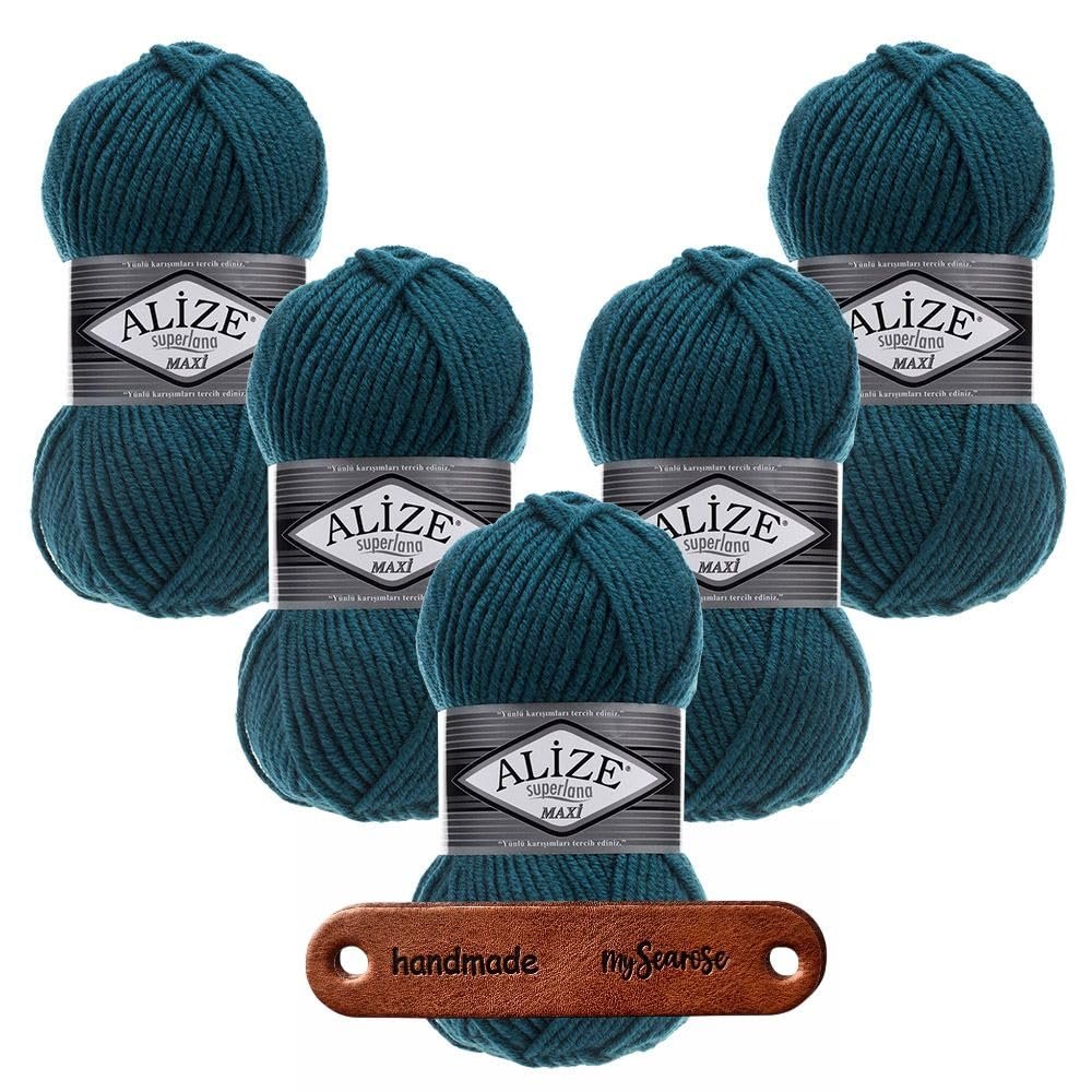 ALIZE Superlana Maxi 5 x 100 g, Color 212 Petrol, with mySearose Label