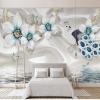 XLMING Silk Art Relief Flowers Jewelry Peacock 3D Wallpaper, 150 x 105 cm view 1