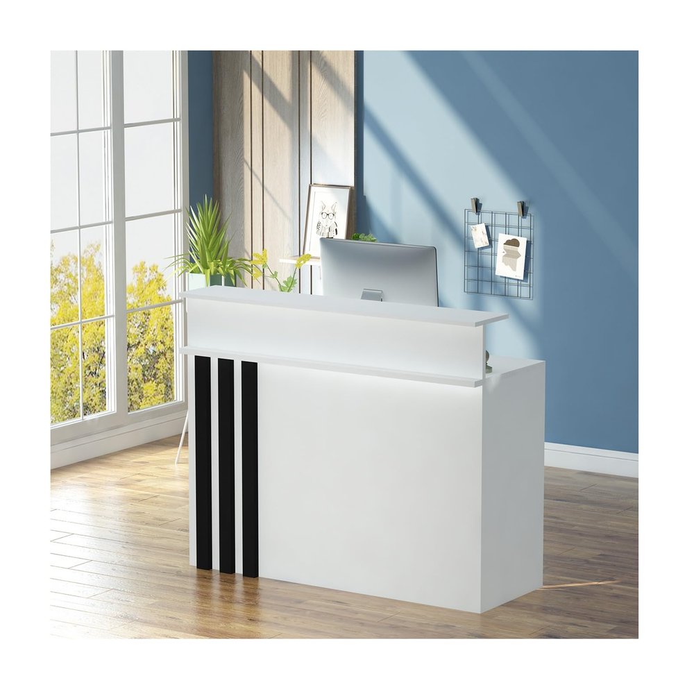 Two-Tier Retail Reception Desk with Lockable Drawer, 60 cm L