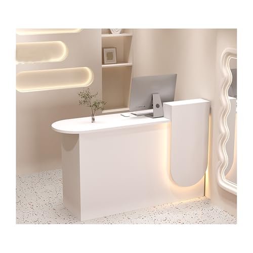 Modern Reception Desk with Cabinets and Shelves, Elegant LED-Lit Welcome Counter for Retail Spaces, Home, and Office