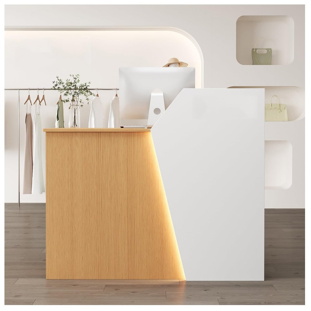 L-Shaped Reception Desk with Lockable Cash Drawer