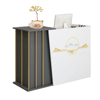 Reception Desk with 4 Storage Compartments and Lockable Drawers, 100 cm, Iron Ash Print