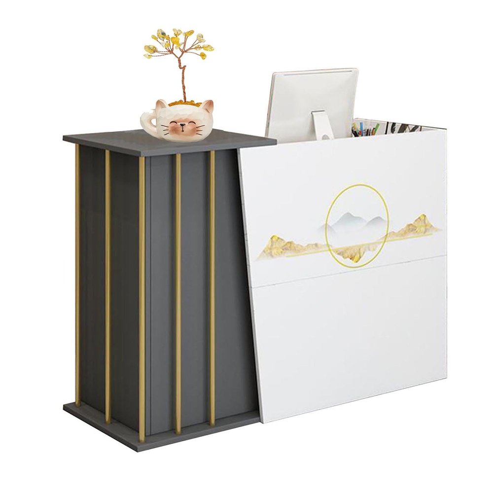 Reception Desk with 4 Storage Compartments and Lockable Drawers, 100 cm, Iron Ash Print
