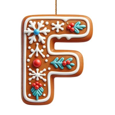 Gingerbread Alphabet Letter Ornaments, Candy Cane Initials with Berry Pattern (F)