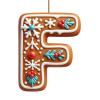 Gingerbread Alphabet Letter Ornaments, Candy Cane Initials with Berry Pattern (F) view 1