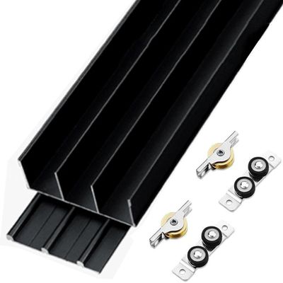 3-Track Sliding Door Hardware Kit for Cabinets, 98.4 in, Black
