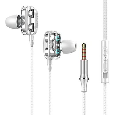Wired In-Ear Earbuds with Microphone, Dual Speakers, Hi-Fi Stereo
