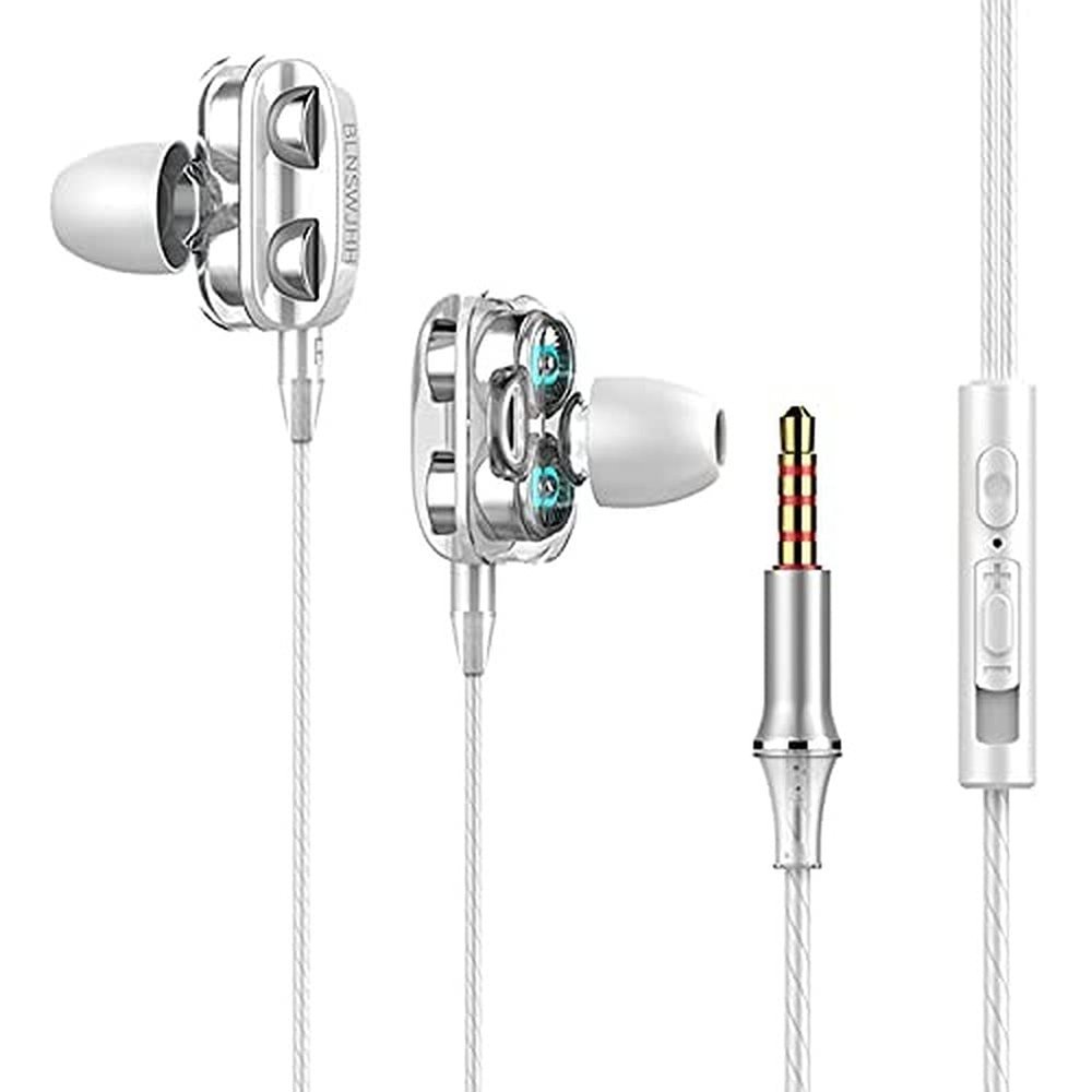 Wired In-Ear Earbuds with Microphone, Dual Speakers, Hi-Fi Stereo