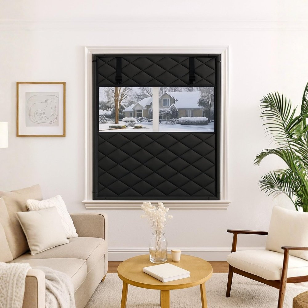 Insulated Window Cover 50–300 cm, Thermal Window Film, Winter Window Cover for Home, Office or Garage, Self-Adhesive Tape, Black, 170 × 220 cm