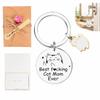 Eowppue Cat Stainless Steel Keychain with Engraving, Gift Set with Pink Paper Rose, Card and Envelope, Personalizable, 1 Piece view 1