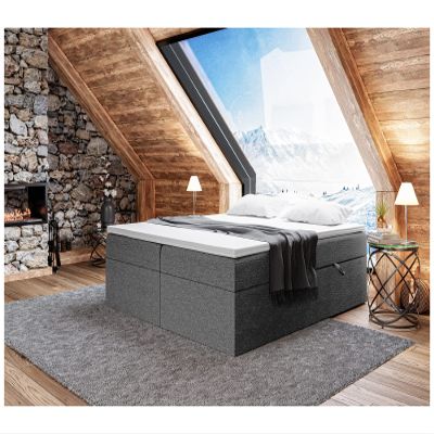 MEBLINI LIONEL Box Spring Bed with Storage, 180 x 220 cm, H4/Dark Gray Inari Fabric, with Mattress and Topper, No Headboard