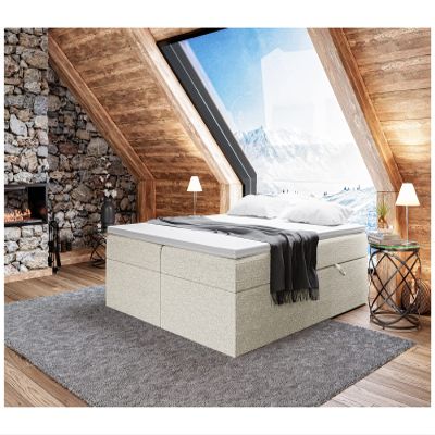 MEBLINI LIONEL Box Spring Bed with Storage, 160x220 cm, H4, Beige Inari Fabric