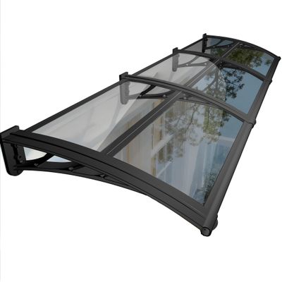 NacstarHome 43.3 in Transparent Polycarbonate Door Canopy, Gray Panel, Black Brackets