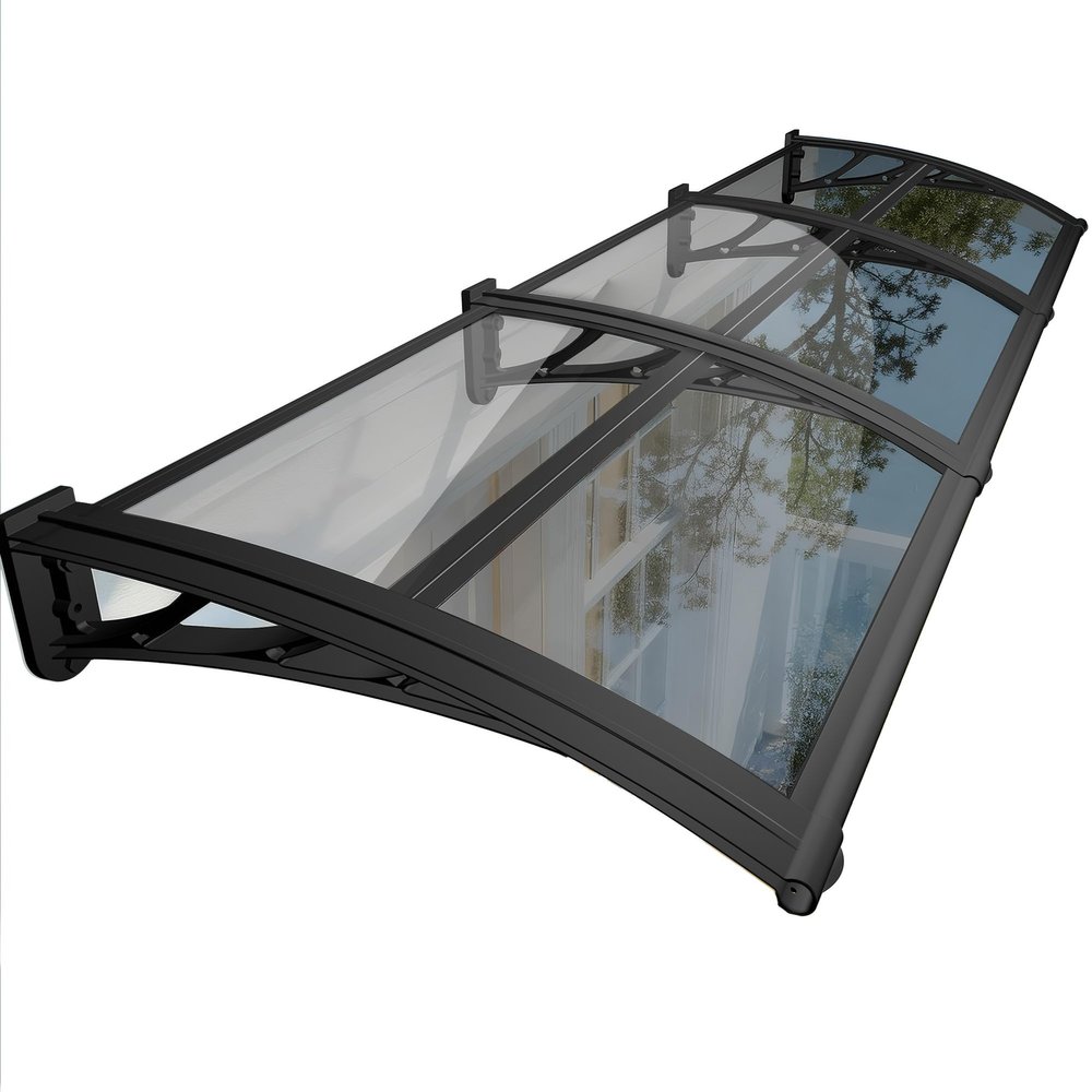NacstarHome 43.3 in Transparent Polycarbonate Door Canopy, Gray Panel, Black Brackets
