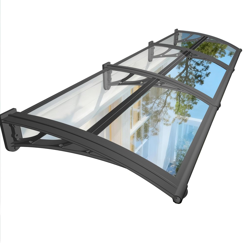 NacstarHome Door Canopy, Solid Polycarbonate Awning, 80 cm, Gray Brackets, Transparent Panel