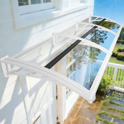 NacstarHome Front Door Awning, Solid Polycarbonate Cover, 200 cm, White 60 cm Bracket, Transparent Panel