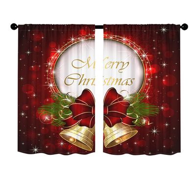 Treer Café Curtains, Christmas Gift Bell Print, 2-Piece, 140 x 175 cm