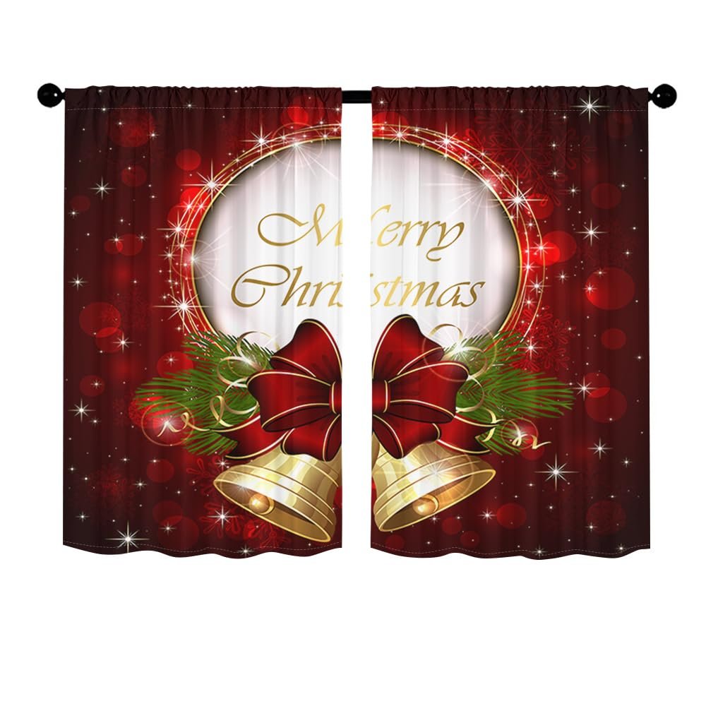 Treer Café Curtains, Christmas Gift Bell Print, 2-Piece, 140 x 175 cm