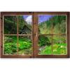 XXL Canvas Wall Art, Window Frame, Green Mill Landscape, 100 x 70 cm view 2