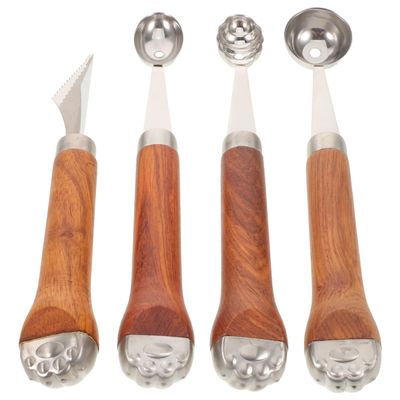 Anneome 4-Piece Watermelon Ball Cutter Set with Serrated Fruit Carver, Stainless Steel and Wooden Handle