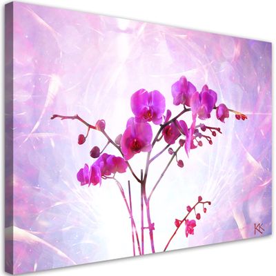 Feeby 1-Piece XXL Canvas Print 100 x 70 cm, Purple Orchid Floral Wall Art