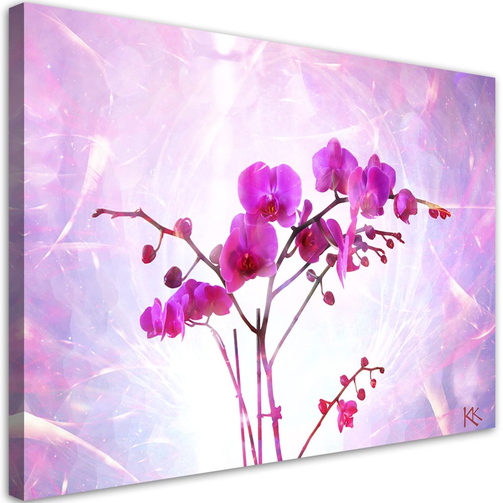 Feeby 1-Piece XXL Canvas Print 100 x 70 cm, Purple Orchid Floral Wall Art