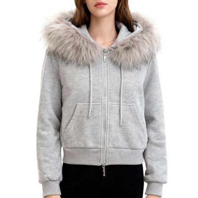 Gefomuofe Women's Short Coat, Long-Sleeve Slim-Fit Jacket with Fur Hood