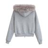 Gefomuofe Women's Short Coat, Long-Sleeve Slim-Fit Jacket with Fur Hood view 4