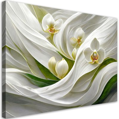 Feeby Orchid White Flower 3D Canvas Wall Art, 100 x 70 cm