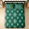 Snowflake Christmas-Pattern Green Fitted Sheet, 150 x 200 cm view 2