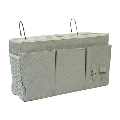 Bedside Hanging Storage Organizer, Linen Fabric with Pockets, Space-Saving, Gray