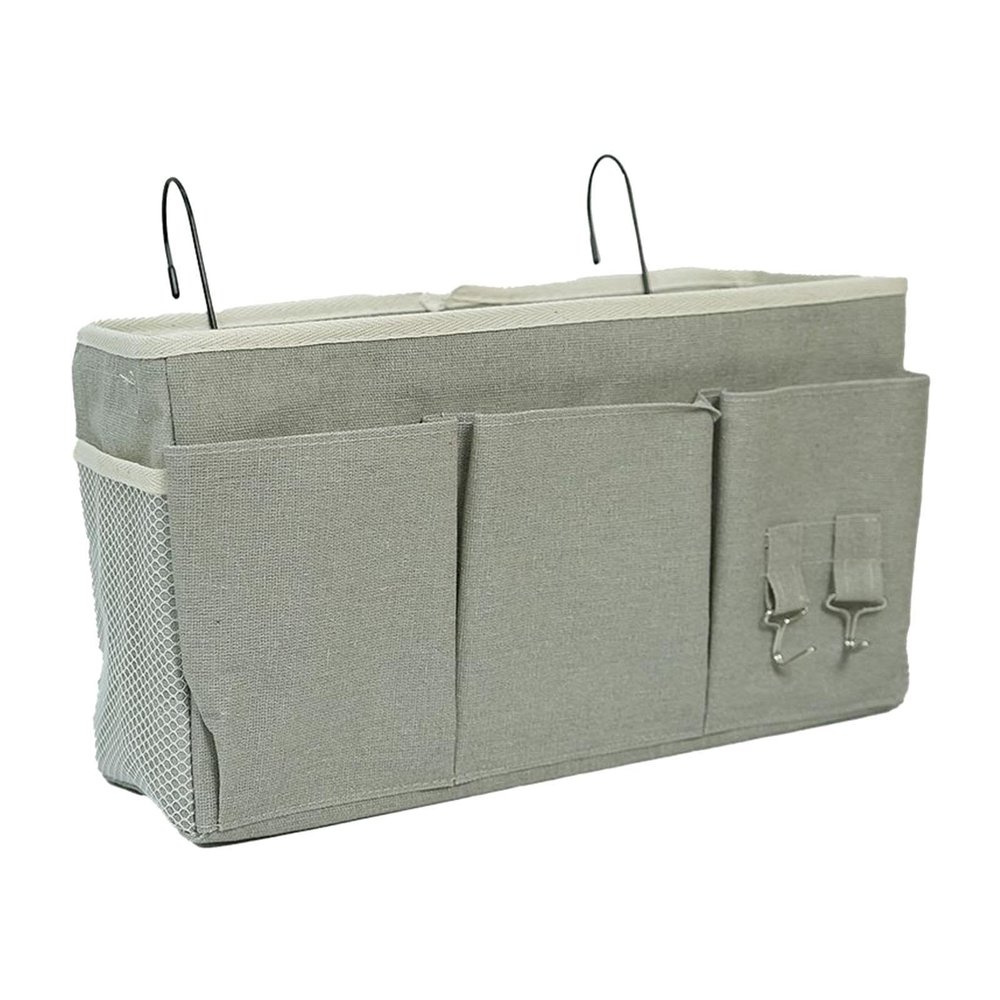Bedside Hanging Storage Organizer, Linen Fabric with Pockets, Space-Saving, Gray