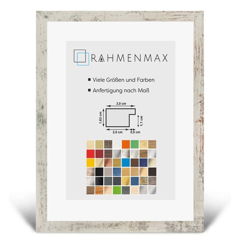 Morena MDF Picture Frame for 27x34 cm, White Vintage, with Acrylic Glass
