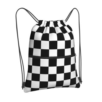 Newhomestyle Checkerboard Drawstring Backpack, Waterproof Outdoor Gym Bag, One Size