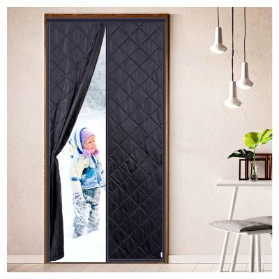 Thermal Insulating Door Curtain with Magnetic Closure, Oxford Fabric & Cotton, Black, 155 x 240 cm