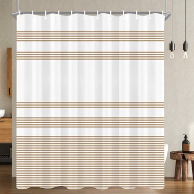 Lerores Shower Curtain 180 x 200 cm, Beige Geometric Stripes