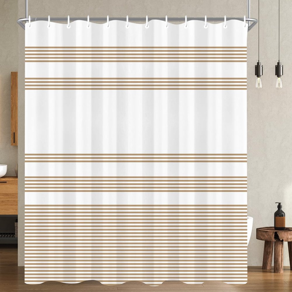 Lerores Shower Curtain 180 x 200 cm, Beige Geometric Stripes