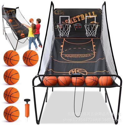 ToayNia Foldable Electronic Basketball Arcade Game with Score Counter, Double Shot and Dual-Hoop Stand, Scoreboard A