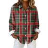 Women’s Funny Christmas Shirt, Long-Sleeve Button-Front Plaid Top view 1