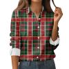 Women’s Funny Christmas Shirt, Long-Sleeve Button-Front Plaid Top view 3