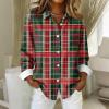 Women’s Funny Christmas Shirt, Long-Sleeve Button-Front Plaid Top view 4