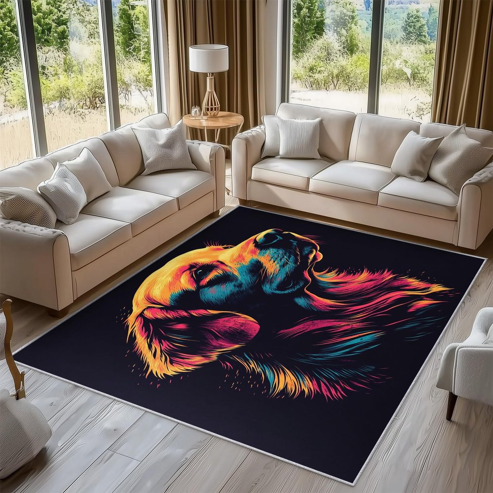 Golden Retriever Area Rug 120 x 170 cm, Short-Pile Flannel, Non-Slip, H-30