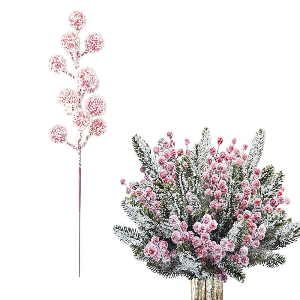 IRCKONCI 20-Piece Artificial Frosted Christmas Berry Picks