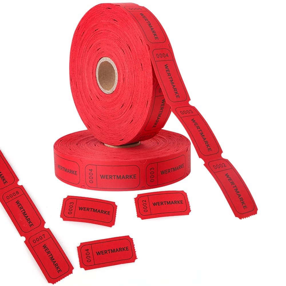 UHETLET 1,000 Red Voucher Tickets on a Roll, Numbered 0001–1000, 2 x 1 in