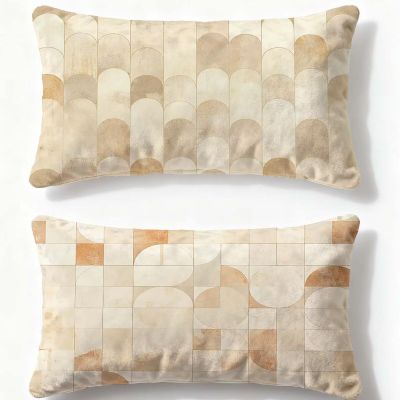 Cream Geometric Velvet Pillow Covers, 40 x 80 cm, 2-Piece Set