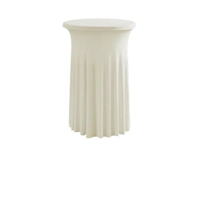 PFIOEUL Round Spandex Cocktail Table Cover with Skirt, Stretch Tablecloth for Bar, Wedding, Party, Banquet (Ivory, 60 x 110 cm)