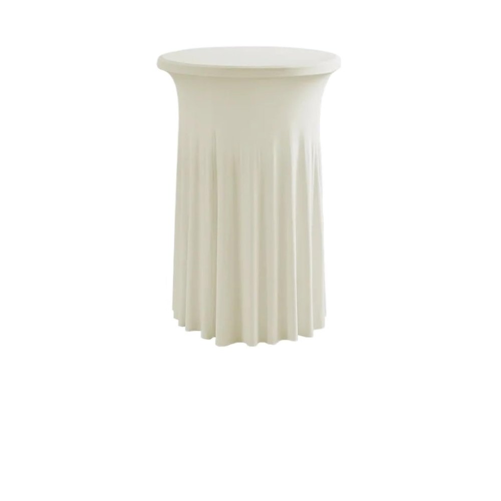 PFIOEUL Round Spandex Cocktail Table Cover with Skirt, Stretch Tablecloth for Bar, Wedding, Party, Banquet (Ivory, 60 x 110 cm)