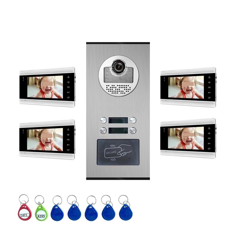 WAFOHSR Smart Home Video Intercom, Wi-Fi Video Doorbell with 2/3/4/6/8 Call Buttons, Two-Way Audio (4-86706-530-4 Add 32G TF Card)