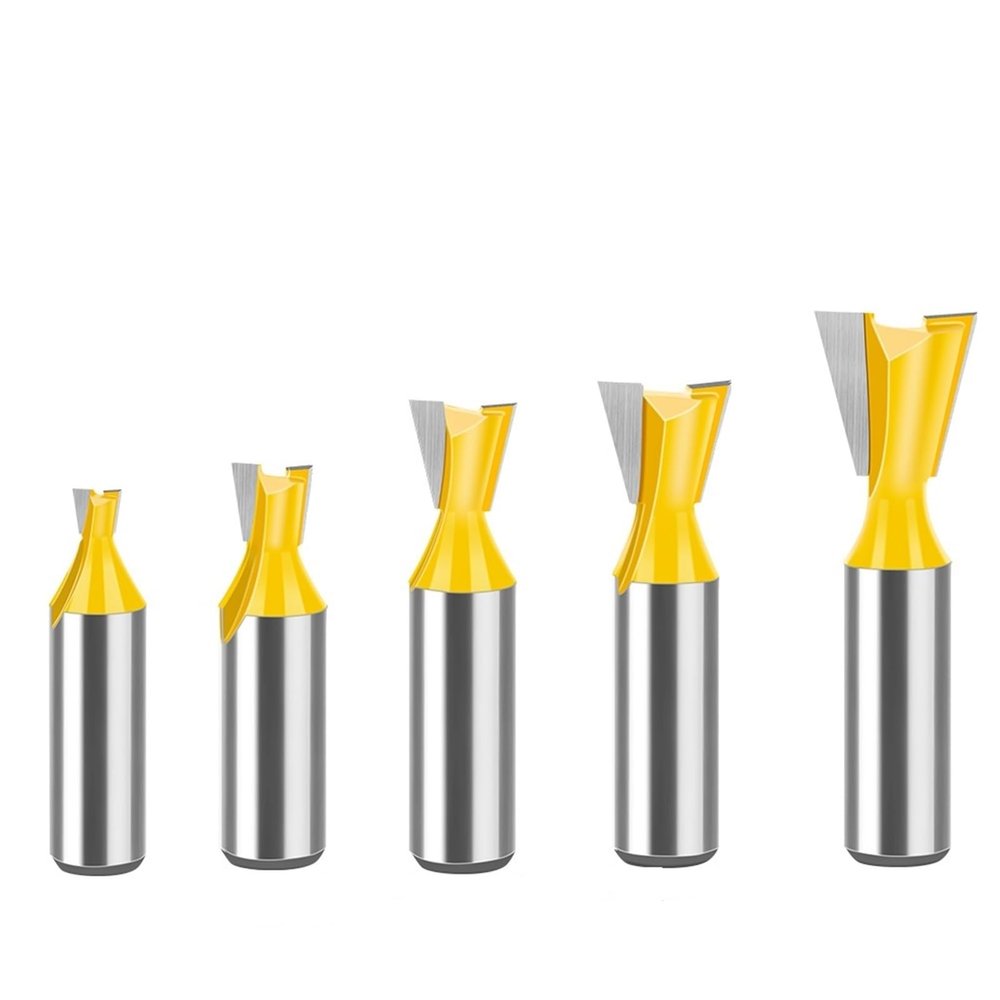 14° Dovetail Router Bit Set, 6 mm, 8 mm, 12 mm, 1/4 in and 1/2 in Shanks