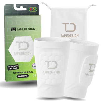 TAPEDESIGN White Shin Guard Sleeves for Kids & Adults, 3-in-1